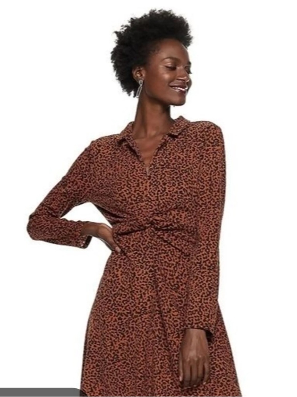 Nine West Twist Front Shirt Dress Cheetah Leopard size Small